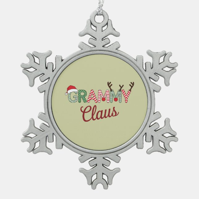 Grammy Claus Christmas Grandma Gift Xmas  Snowflake Pewter Christmas Ornament (Front)