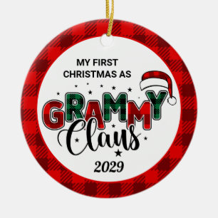 Grammy Claus Christmas Photo Plaid Ceramic Ornamen Ornament