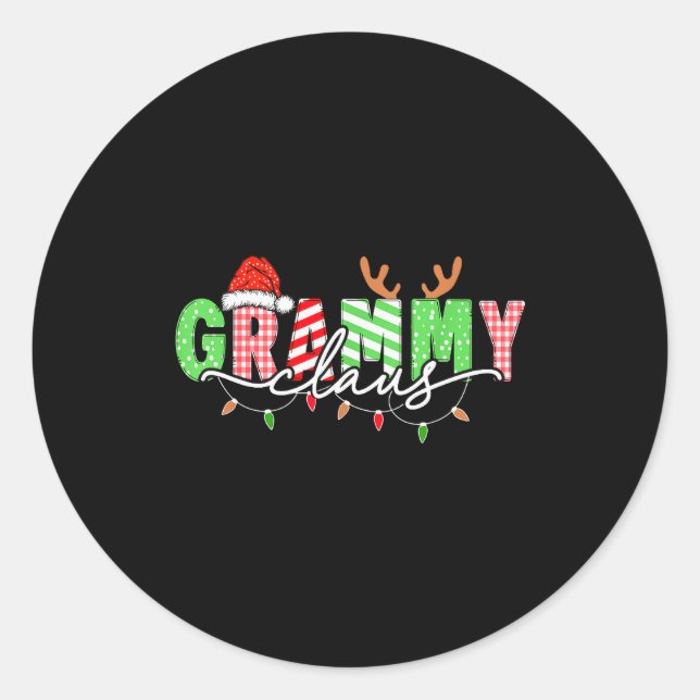 Grammy Claus Xmas Christmas Lights Pajama Family M Classic Round Sticker (Front)