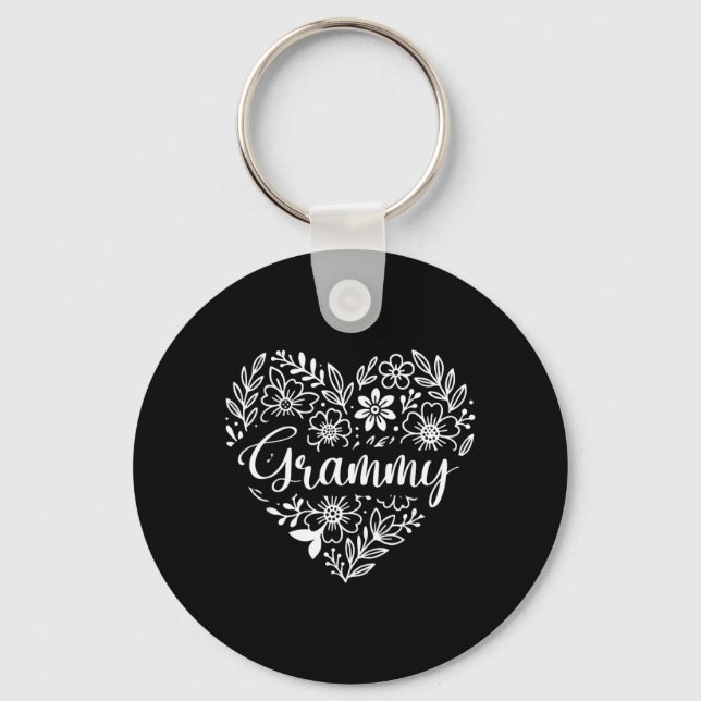 Grammy Floral Hear Key Ring (Front)