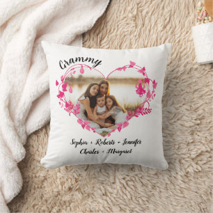 Grammy flower heart With Grandkids Names & Photo Cushion