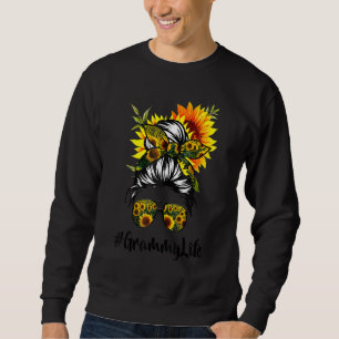 Grammy Life Messy Hair Bun Sunflower Women Mother' Sweatshirt