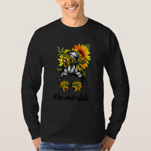 Grammy Life Messy Hair Bun Sunflower Women Mother' T-Shirt