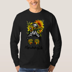 Grammy Life Messy Hair Bun Sunflower Women Mother' T-Shirt