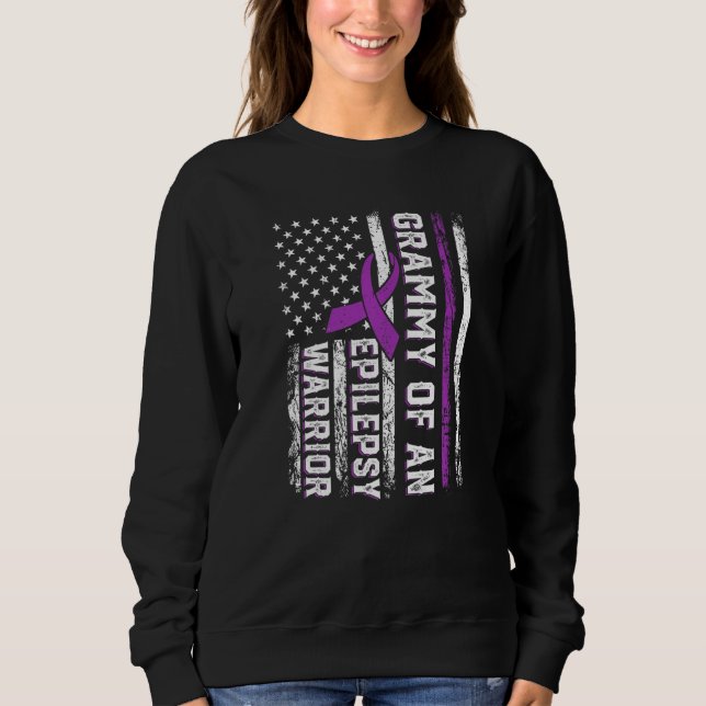 Grammy of a Warrior Epilepsy Purple Ribbon Support Sweatshirt (Front)