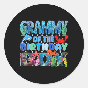 Grammy Of The Birthday Boy Aquarium Sea Animals Ma Classic Round Sticker