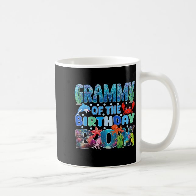 Grammy Of The Birthday Boy Aquarium Sea Animals Ma Coffee Mug (Right)