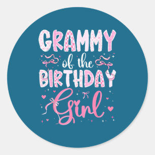 Grammy Of The Birthday Girl Matching Nk Coquette B Classic Round Sticker