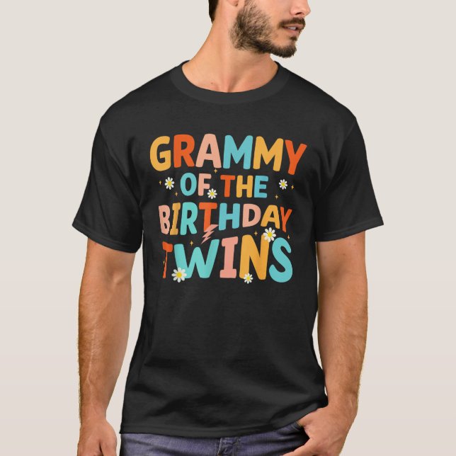 Grammy Of The Birthday Twins Kids Party Retro Bday T-Shirt (Front)