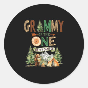 Grammy of the one happy camper 1st birthday classic round sticker