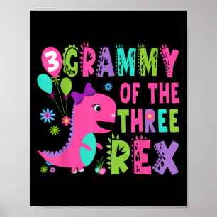 Grammy Of The Three Rex Dinosaur T-rex 3rd Birthda Poster