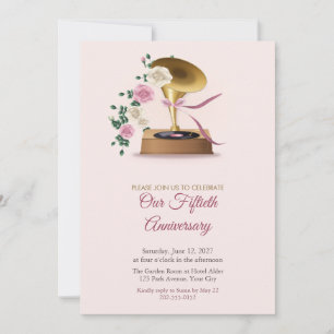 Gramophone and Roses 50th Anniversary Invitation