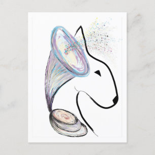 Gramophone Bull Terrier Music Surreal pet art Postcard