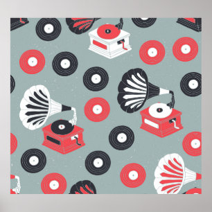 Gramophone Hand-Drawn Seamless Art Poster