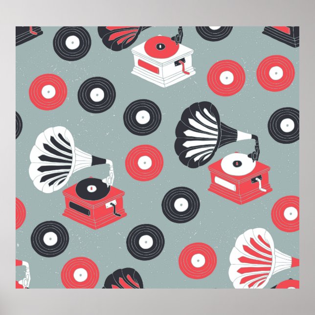Gramophone Hand-Drawn Seamless Art Poster (Front)