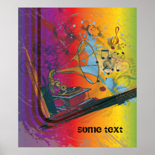Gramophone on rainbow retro custom print poster