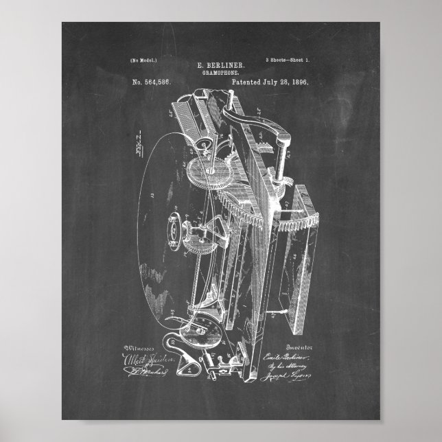 Gramophone Patent - Chalkboard Poster (Front)