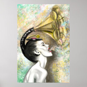 Gramophone Woman Poster