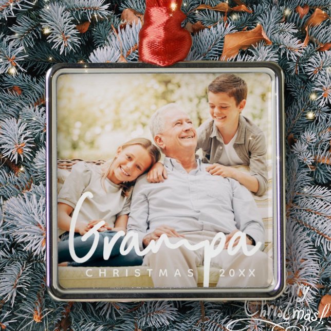 Grampa Photo Christmas Holiday Modern Elegant Chic Metal Ornament (Creator Uploaded)