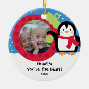 Grampa Photo Penguin Christmas Ornament