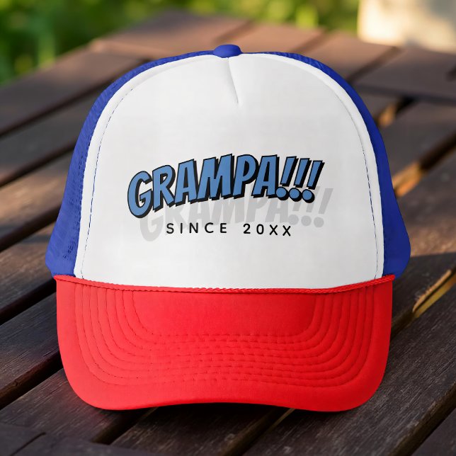 Grampa!!! Since 20XX Modern Simple Cool Comic Trucker Hat (Creator Uploaded)