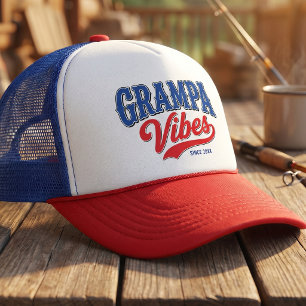 Grampa Vibes Red Blue Retro Text Design Trucker Hat