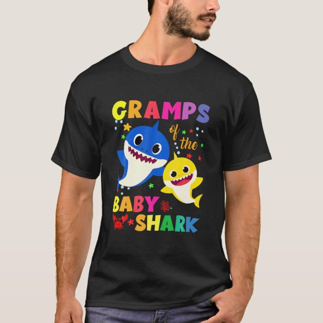 Gramps Of The Birthday Shark Dad, Mum Matching Fam T-Shirt (Front)