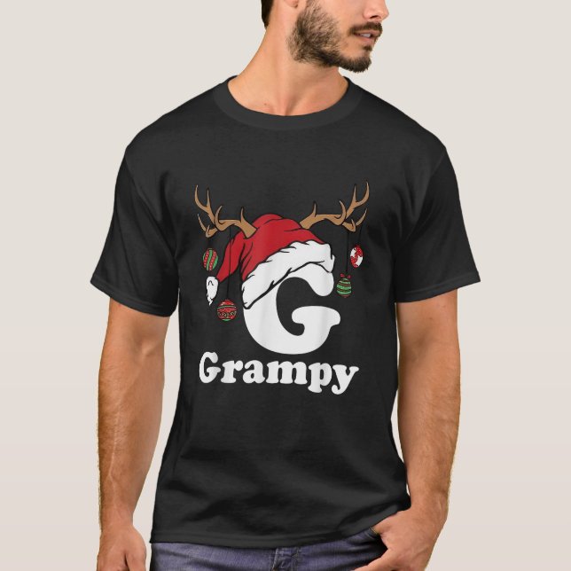 Grampy Claus Santa Hat Reindeer Red Plaid Matching T-Shirt (Front)