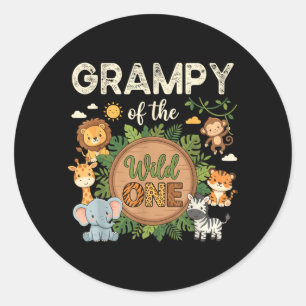 Grampy of The Wild One Safari First Birthday Classic Round Sticker