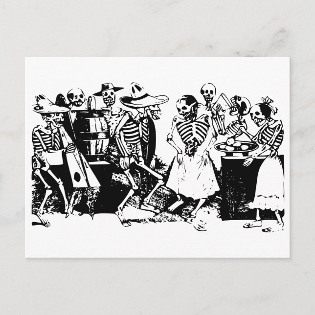 Gran Fandango Skeletons Dancing Mexico Vintage Postcard (Front)