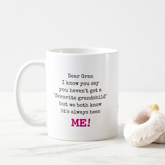 Gran Favorite Grandchild Typewriter Typography Coffee Mug (With Donut)
