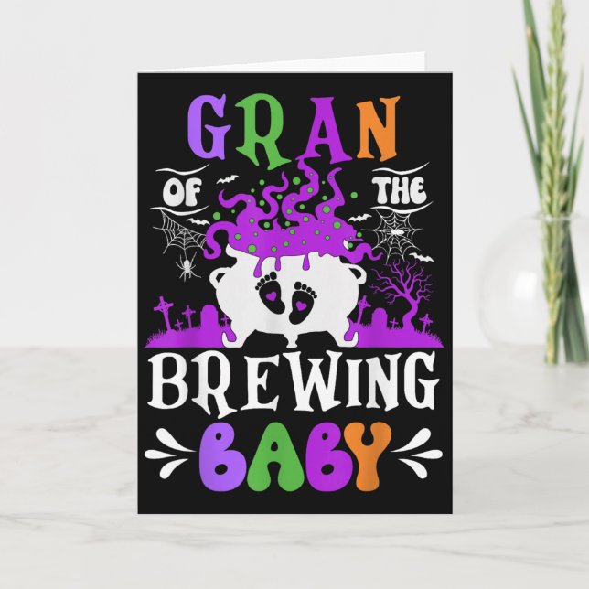 Gran Of The Brewing Baby Grandma To Be Halloween  Card (Front)