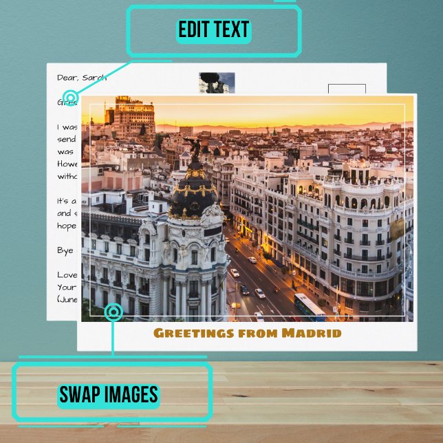 Gran Via Madrid Spain Modern Postcard (Share your experiences with these stylish template postcards.)