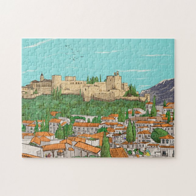 Granada Cityview Spain Landscape Illustration Jigsaw Puzzle (Horizontal)