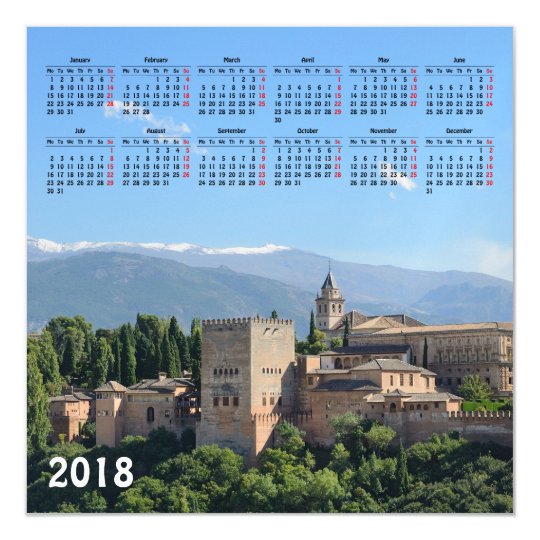 Granada, Spain 2018 calendar magnetic card