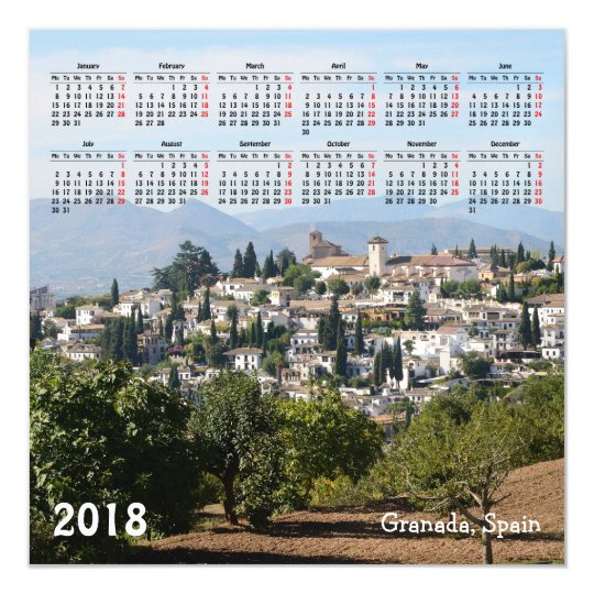 Granada, Spain 2018 calendar magnetic card