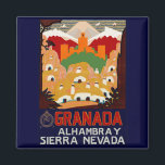 Granada Spain Magnet<br><div class="desc">Vintage Travel poster for Granada,  the Alhambra and the Sierra Nevada Mountains in Spain's southern province of Andalusia.</div>