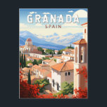 Granada Spain Travel Art Vintage Postcard<br><div class="desc">Granada retro vector travel design. Granada is a city in southern Spain’s Andalusia region,  in the foothills of the Sierra Nevada mountains.</div>