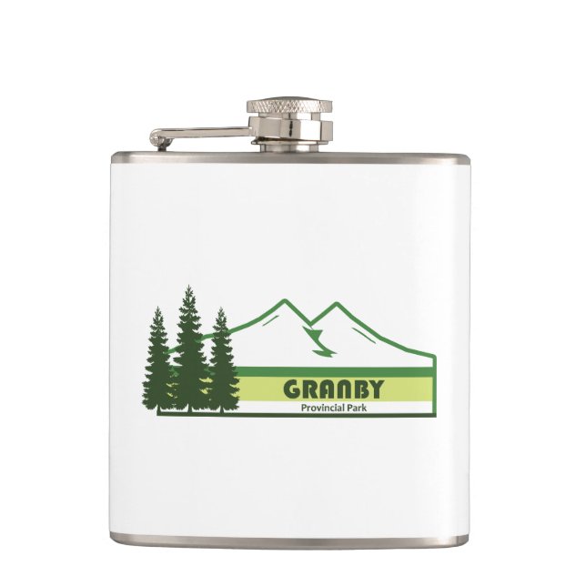 Granby Provincial Park Green Stripes Hip Flask (Front)