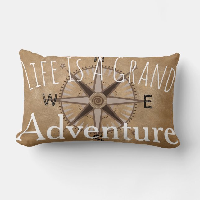 Grand Adventure Typography & Compass Lumbar Cushion (Front)