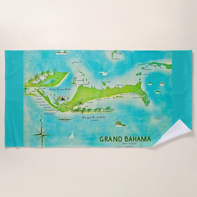 Grand Bahama Map Beach Towel (Front)