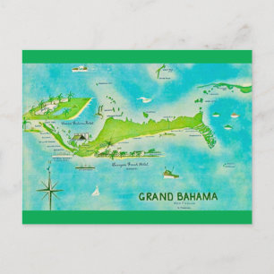 Grand Bahama Map Postcard