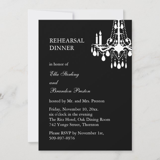 Grand Ballroom Rehearsal Dinner Invitation (black) (Front)
