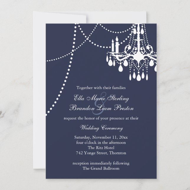Grand Ballroom Wedding Invitation in Blue (Front)