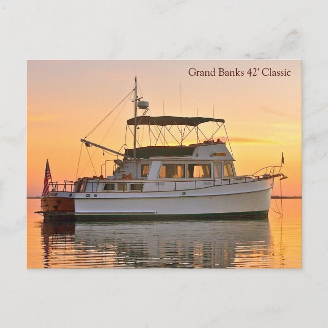 Grand Banks trawler at sunset, 42' Classic Postcard (Front)
