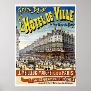 Grand Bazar l'Hôtel de ville Vintage Poster 1892