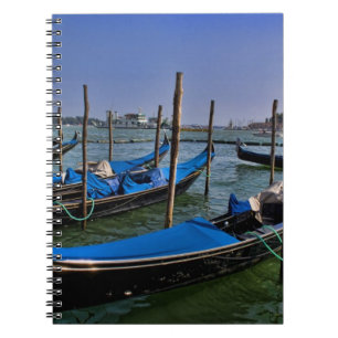 Grand Canal water with gondalo boats lined up Notebook