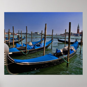 Grand Canal water with gondalo boats lined up Poster