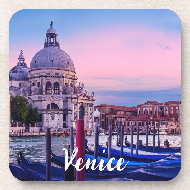Grand Canal with gondolas and church in Venice Coaster (Front)