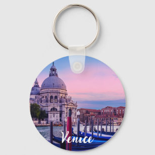 Grand Canal with gondolas and church in Venice Key Ring